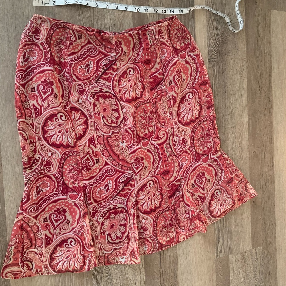 Vintage Red romantic chiffon boho paisley flare skirt